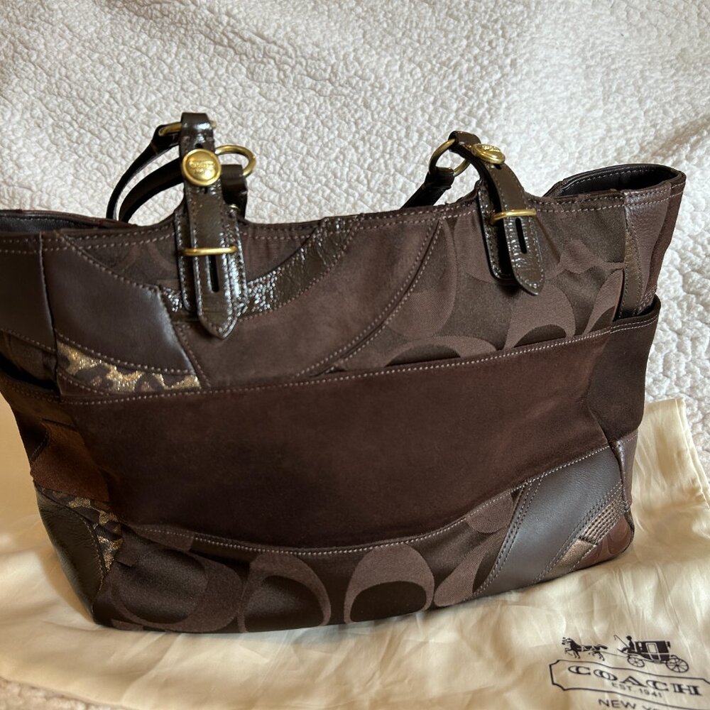 COACH PURSE NWT Patchwork Collection Brown/Gold/Leather/Suede - Picture 4 of 16